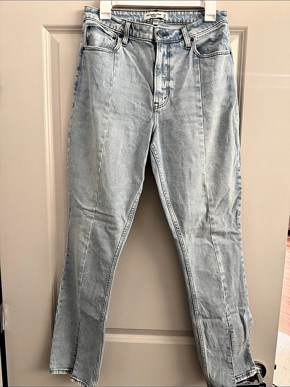 Abercrombie & Fitch The Skinny High Rise Ankle Slit Jeans Straight Leg Blue